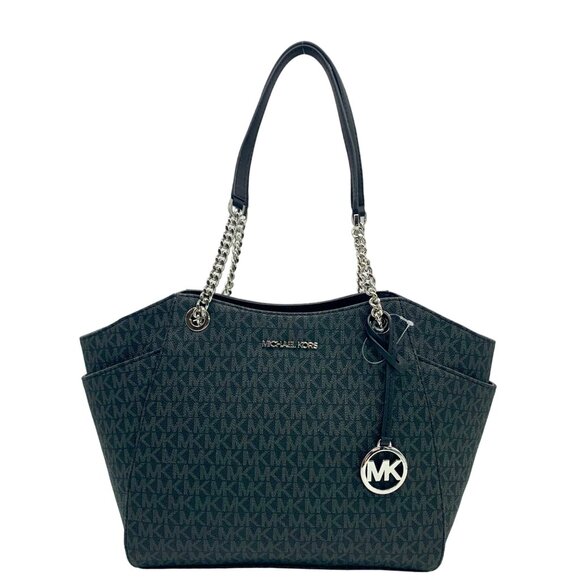 Michael Kors Jet Set Black Signature Coated Canvas Shoulder Bag